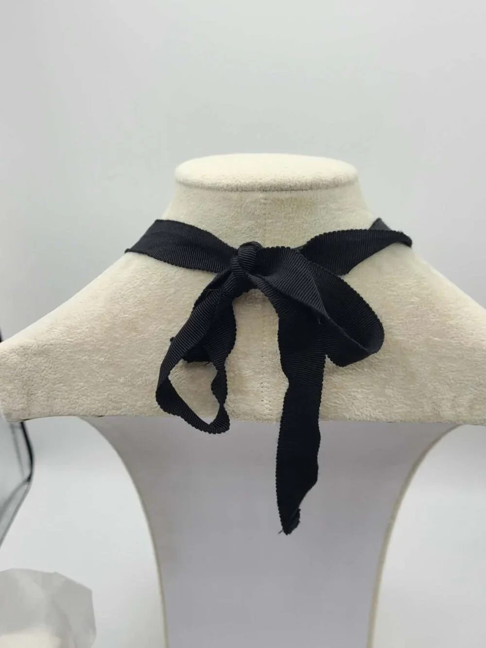 J Crew Faux Pearl Necklace with Black Ribbon Tie